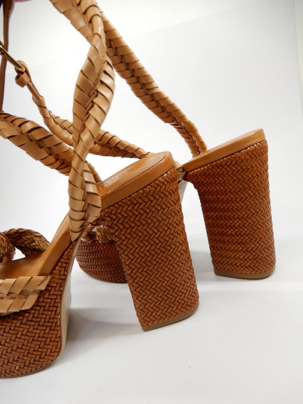 Schutz Khari Chunky Platform Sandals Size 6.5 Brown Woven Block Heel NEW - Picture 9 of 16